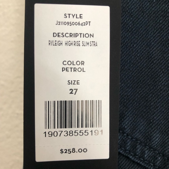 Veronica Beard Ryleigh High Rise Slim Straight Jeans, Petrol Wash, Size 27. NWT - Picture 10 of 13